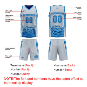 Traje de baloncesto reversible azul grisáceo personalizado para adultos y niños