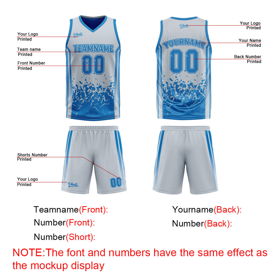 Traje de baloncesto reversible azul grisáceo personalizado para adultos y niños