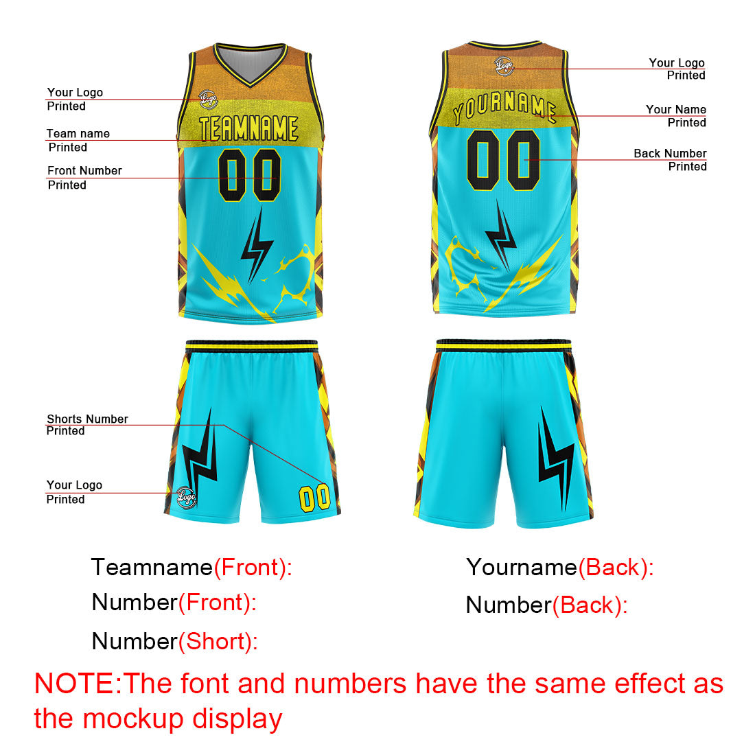 Uniforme de baloncesto personalizado azul claro y amarillo con tu logotipo-nombre y número impresos