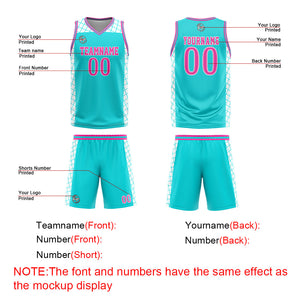 Uniforme de baloncesto rosa cian personalizado con tu logotipo-nombre y número impresos