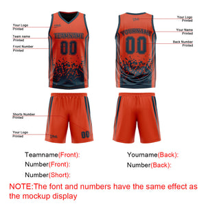 Traje de baloncesto reversible azul marino y naranja personalizado para adultos y niños