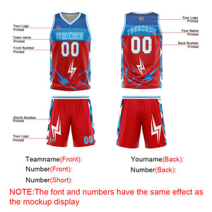 Uniforme de baloncesto personalizado rojo y azul con tu logotipo-nombre y número impresos
