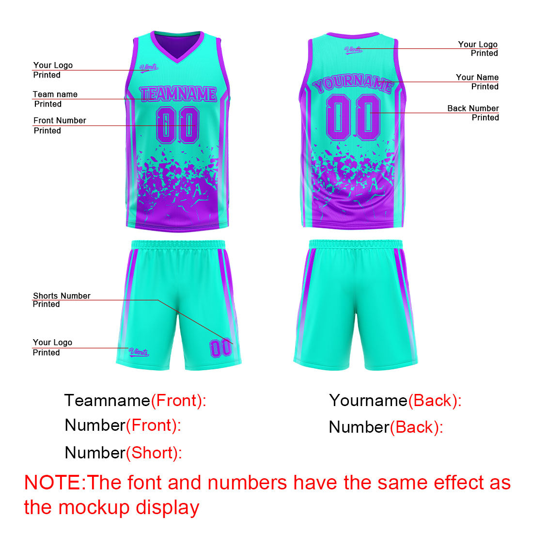 Traje de baloncesto reversible azul claro y morado claro personalizado para adultos y niños