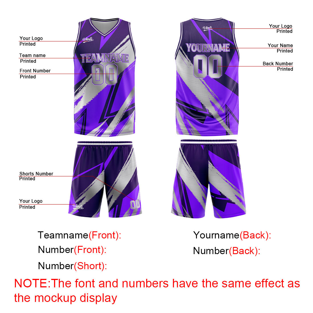 Uniforme de baloncesto personalizado en color gris púrpura con tu logotipo-nombre y número impresos