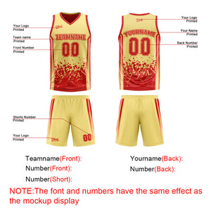 Traje de baloncesto reversible rojo y amarillo personalizado para adultos y niños