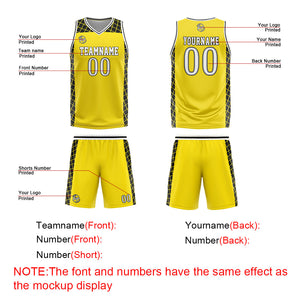 Uniforme de baloncesto personalizado amarillo y negro con tu logotipo-nombre y número impresos