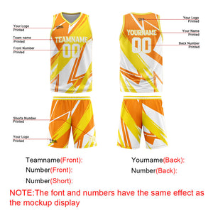 Uniforme de baloncesto personalizado de color naranja y amarillo con tu logotipo-nombre y número impresos