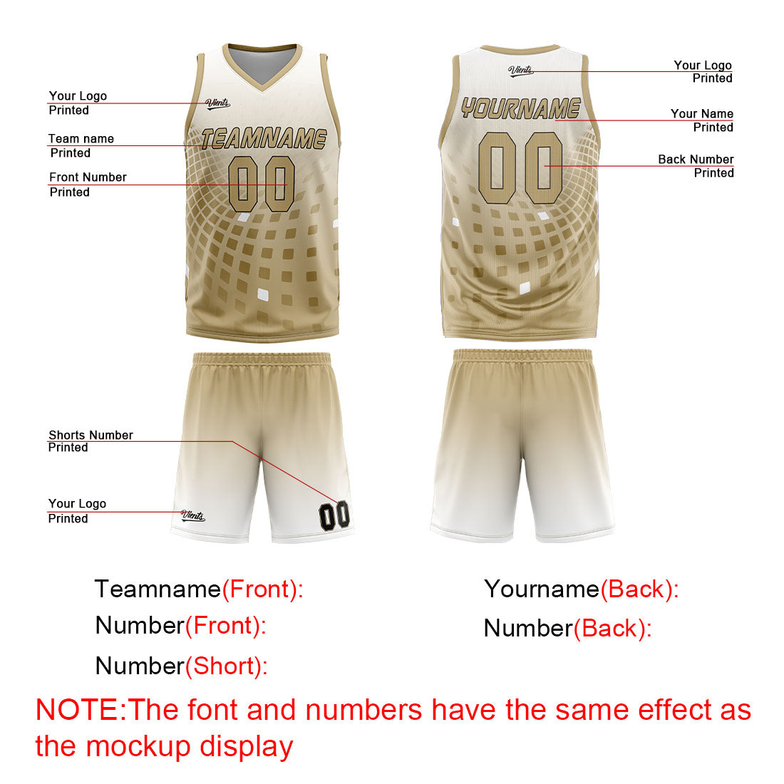 Uniforme de baloncesto personalizado en blanco y marrón con tu logotipo-nombre y número impresos