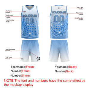 Uniforme de baloncesto personalizado blanco y azul con tu logotipo-nombre y número impresos