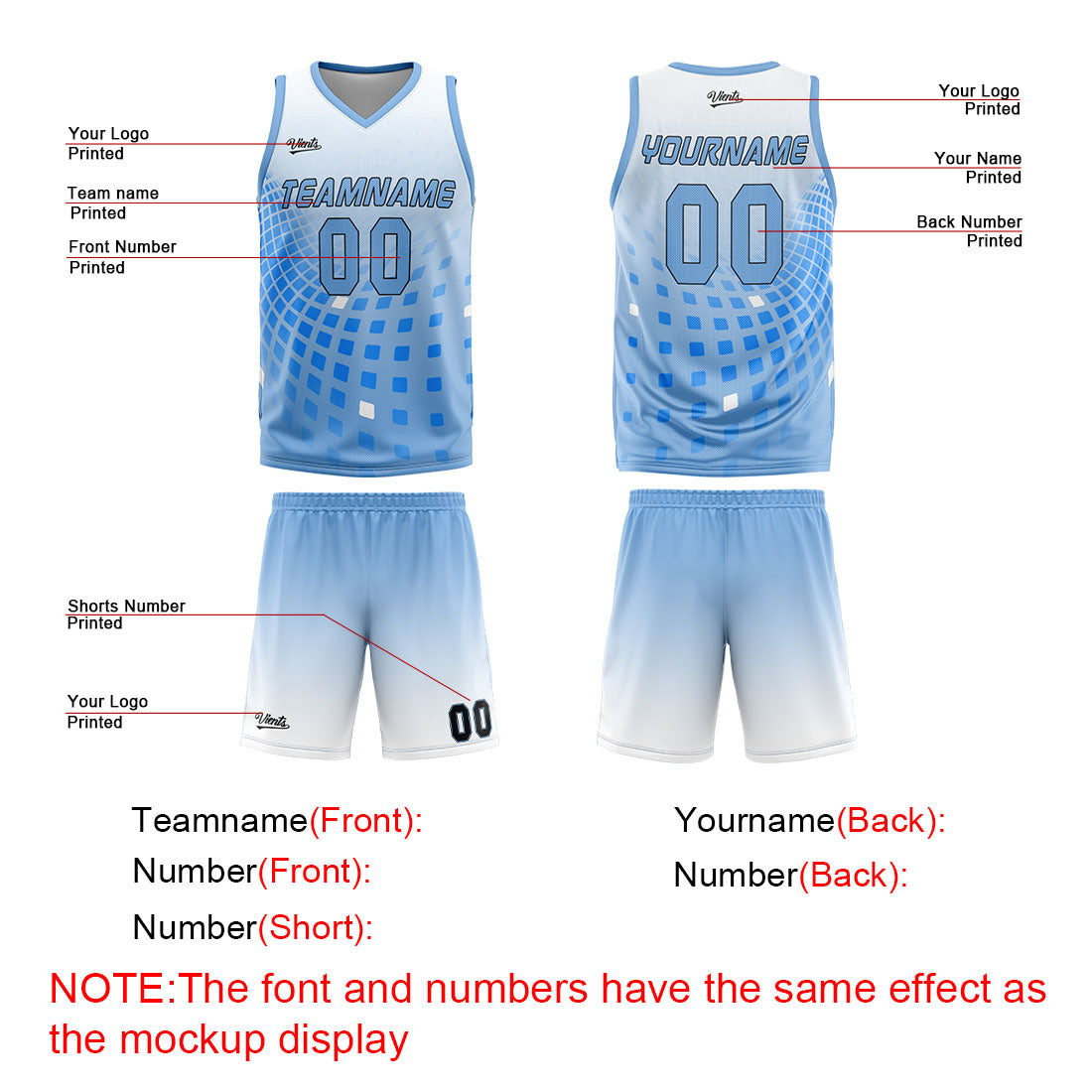 Uniforme de baloncesto personalizado blanco y azul con tu logotipo-nombre y número impresos