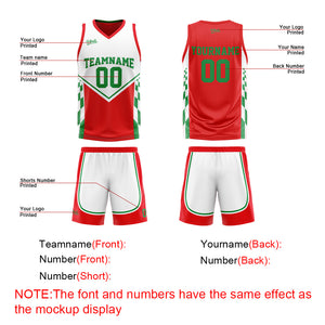 Traje de baloncesto reversible rojo y verde personalizado para adultos y niños