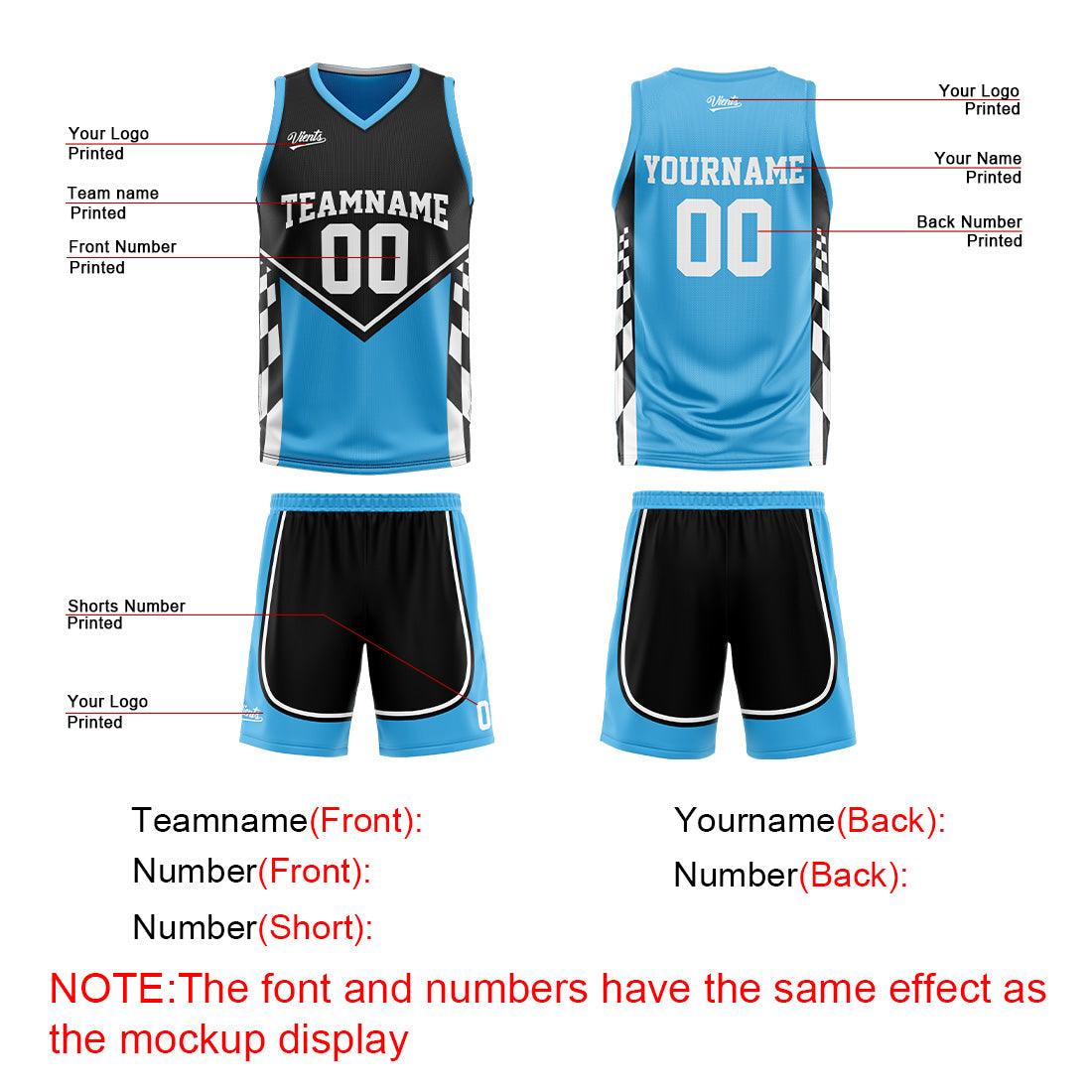 Traje de baloncesto reversible negro y azul personalizado para adultos y niños
