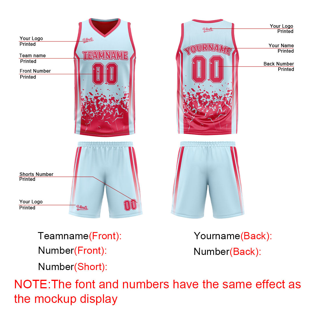 Traje de baloncesto reversible rojo claro personalizado para adultos y niños
