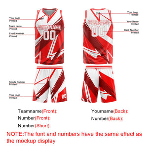 Uniforme de baloncesto personalizado rojo y blanco con tu logotipo-nombre y número impresos