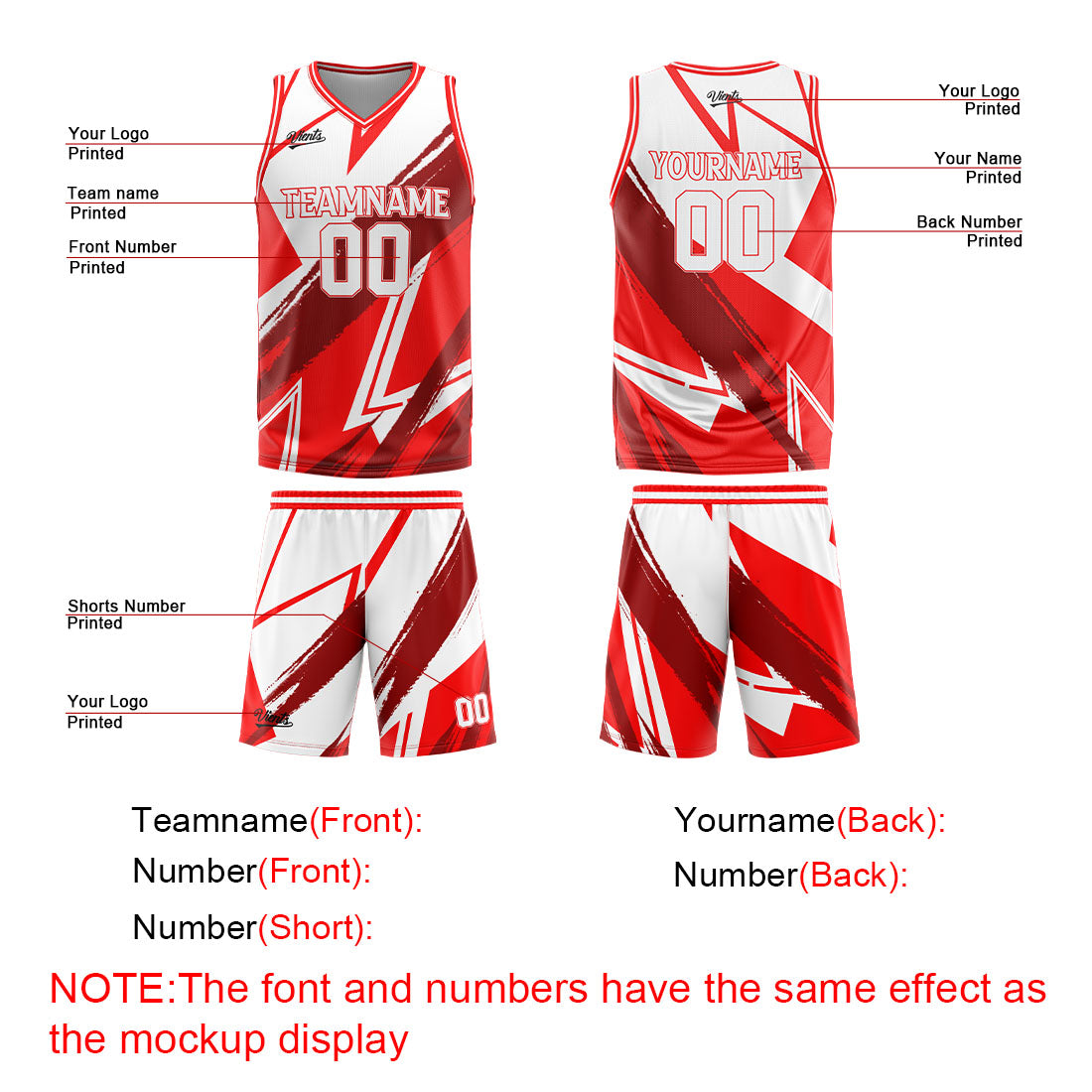 Uniforme de baloncesto personalizado rojo y blanco con tu logotipo-nombre y número impresos