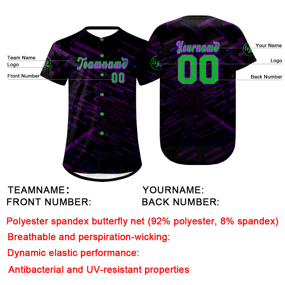 Camiseta de béisbol personalizada negra y morada con degradado uniformes de equipo personalizados con nombre y número