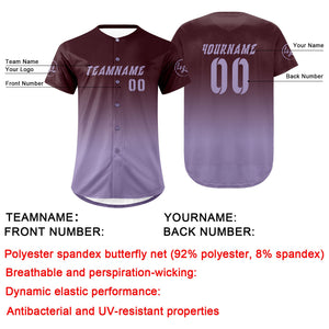 Camiseta de béisbol personalizada en color marrón y morado con degradado uniformes de equipo personalizados con nombre y número