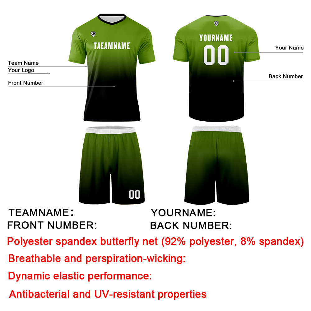 Conjunto personalizado de camiseta de uniforme verde oliva y negro para niños y adultos