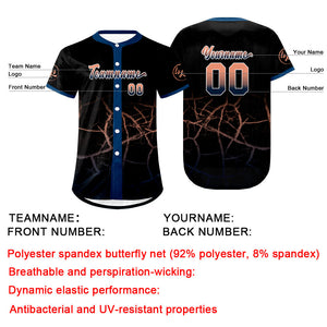 Camiseta de béisbol personalizada negra azul marino y naranja claro con degradado uniformes de equipo personalizados con nombre y número