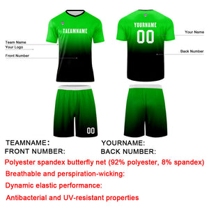 Conjunto personalizado de camiseta de uniforme verde y negro para niños y adultos