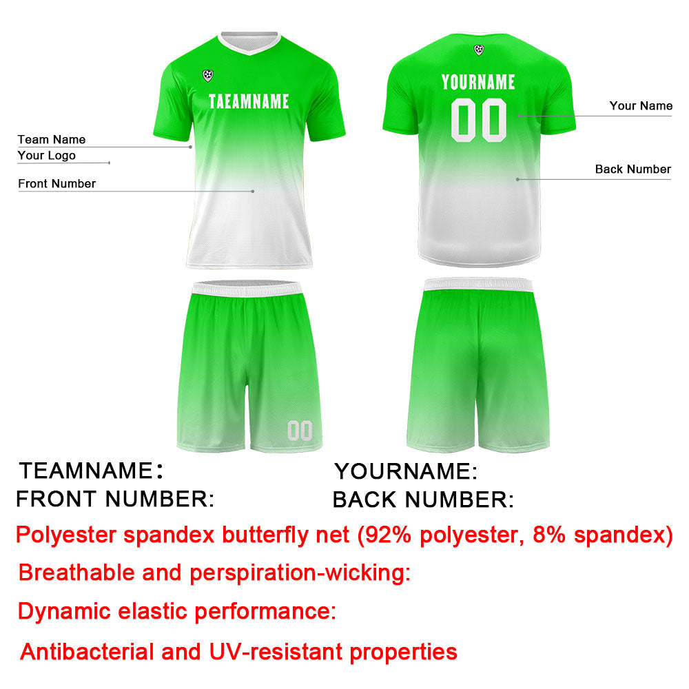 Conjunto personalizado de camiseta de uniforme verde y blanco para niños y adultos