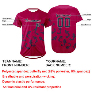 Camiseta de béisbol personalizada rosa brillante azul oscuro con degradado uniformes de equipo personalizados con nombre y número