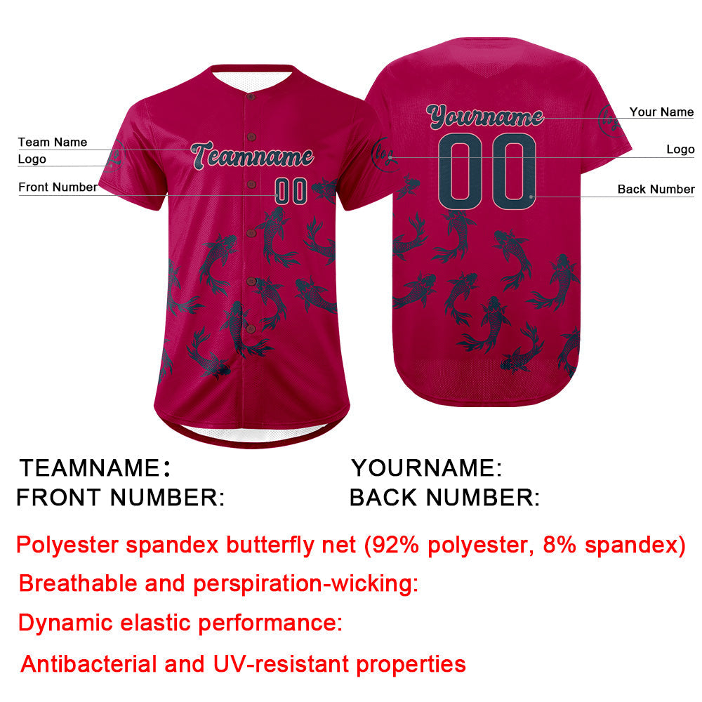Camiseta de béisbol personalizada rosa brillante azul oscuro con degradado uniformes de equipo personalizados con nombre y número
