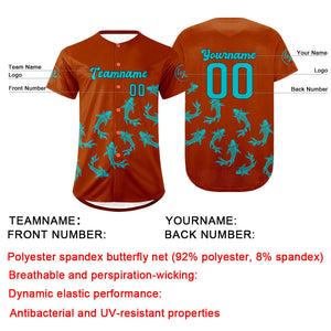 Camiseta de béisbol personalizada naranja y cian con degradado uniformes de equipo personalizados con nombre y número