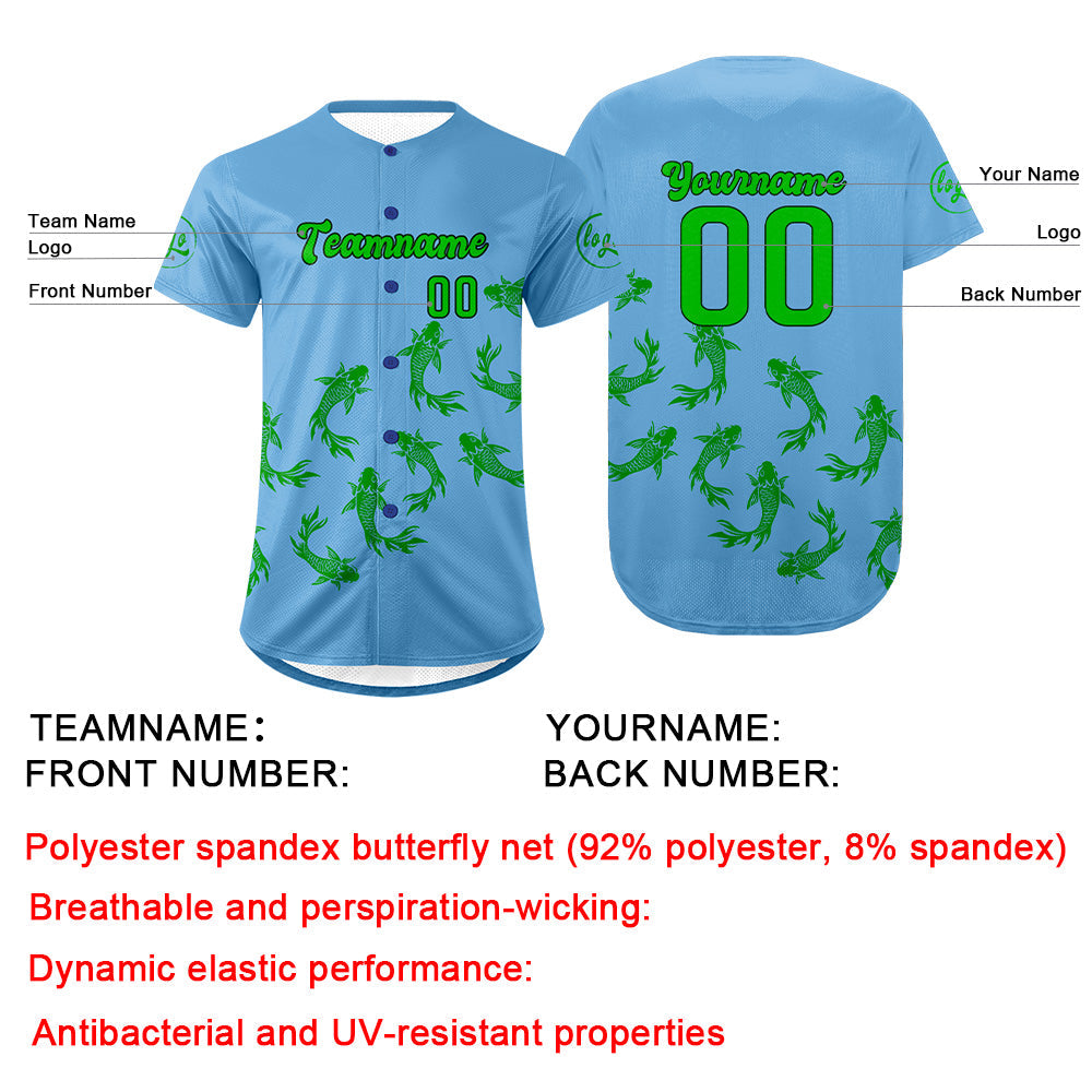 Camiseta de béisbol azul y verde personalizada con dise?o degradado uniformes de equipo con nombre y número