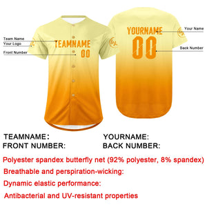 Camiseta de béisbol personalizada de color amarillo claro y naranja con degradado uniformes de equipo personalizados con nombre y número