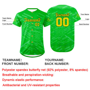 Camiseta de béisbol personalizada verde y amarilla con degradado uniformes de equipo con nombre y número