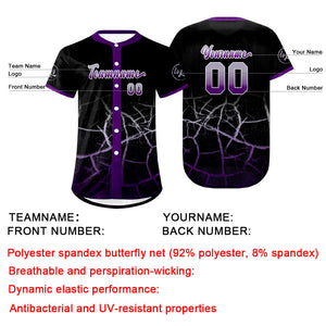 Camiseta de béisbol personalizada negra morada y gris con degradado uniformes de equipo personalizados con nombre y número