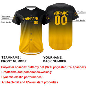 Camiseta de béisbol personalizada negra y amarilla con degradado uniformes de equipo con nombre y número