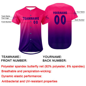 Camiseta de béisbol personalizada color fucsia con degradado uniformes de equipo personalizados con nombre y número