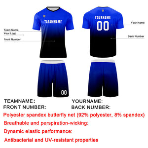 Conjunto personalizado de camiseta de uniforme azul y negro para niños y adultos
