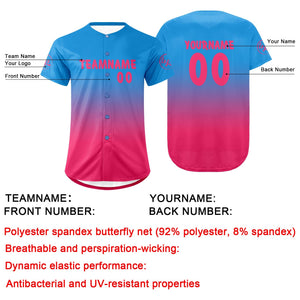 Camiseta de béisbol azul fucsia personalizada con degradado uniformes de equipo con nombre y número
