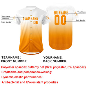 Camiseta de béisbol personalizada blanca y naranja con degradado uniformes de equipo con nombre y número