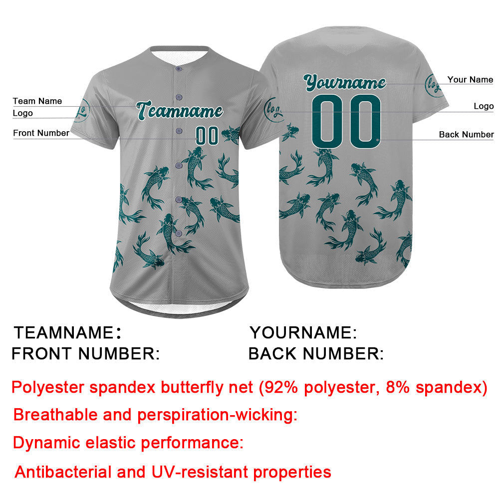 Camiseta de béisbol personalizada gris turquesa con degradado uniformes de equipo personalizados con nombre y número