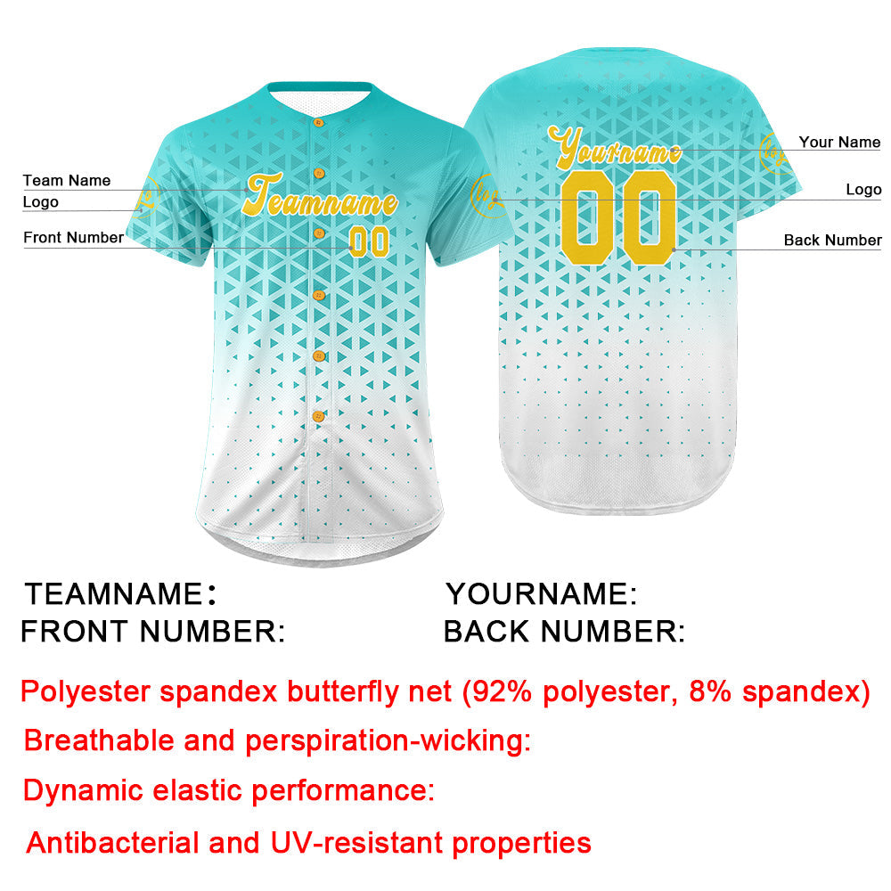 Camiseta de béisbol personalizada azul y blanca de Lakes uniforme de equipo con degradado personalizado nombre y número