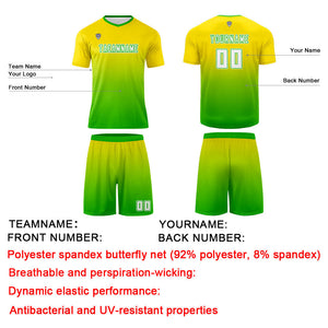 Conjunto personalizado de camiseta de uniforme amarillo y verde para niños y adultos