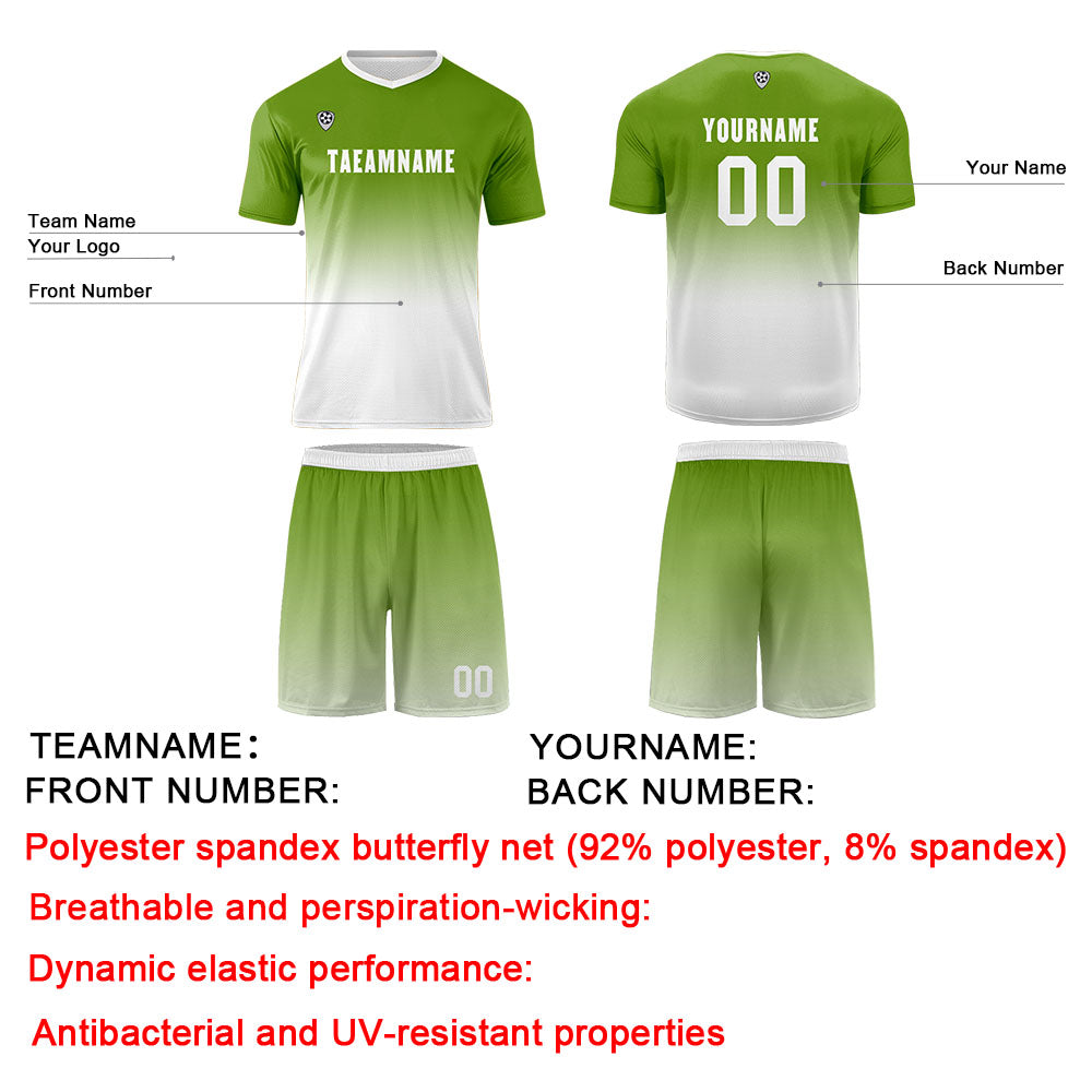 Conjunto personalizado de camiseta de uniforme verde oliva y blanca para niños y adultos