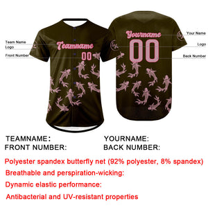 Camiseta de béisbol personalizada en verde oliva y rosa claro con degradado uniformes de equipo personalizados con nombre y número