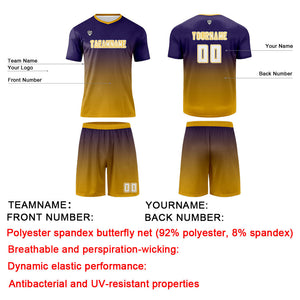 Conjunto personalizado de camiseta de uniforme morado oscuro y amarillo para niños y adultos