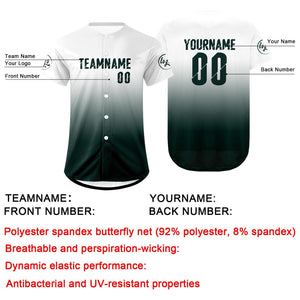 Camiseta de béisbol personalizada blanca y verde oscuro con degradado uniformes de equipo personalizados con nombre y número