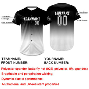 Camiseta de béisbol personalizada en blanco y negro con degradado uniformes de equipo con nombre y número