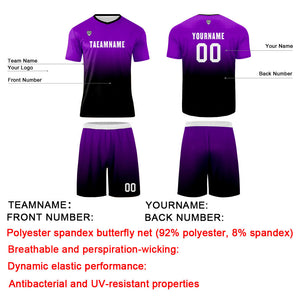 Conjunto personalizado de camiseta de uniforme morado y negro para niños y adultos