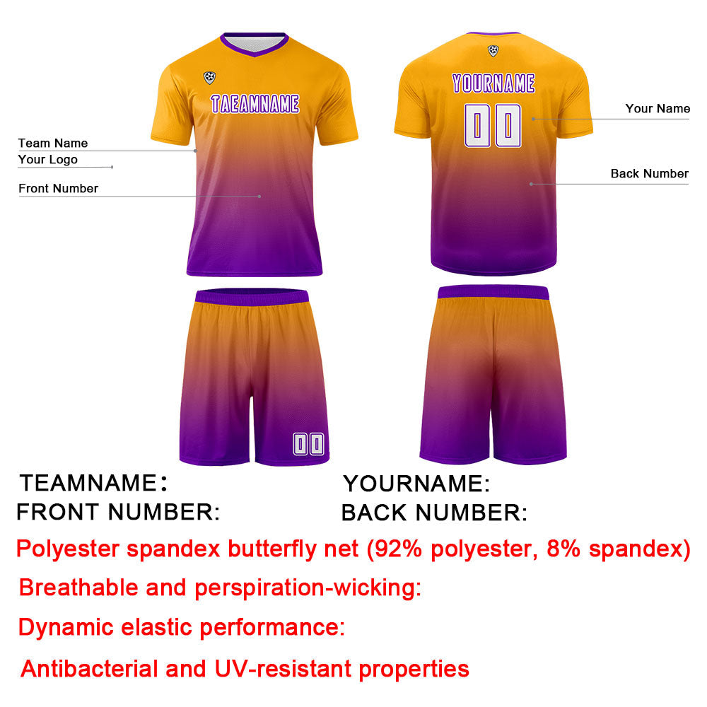 Conjunto personalizado de camiseta de uniforme naranja y morado para niños y adultos