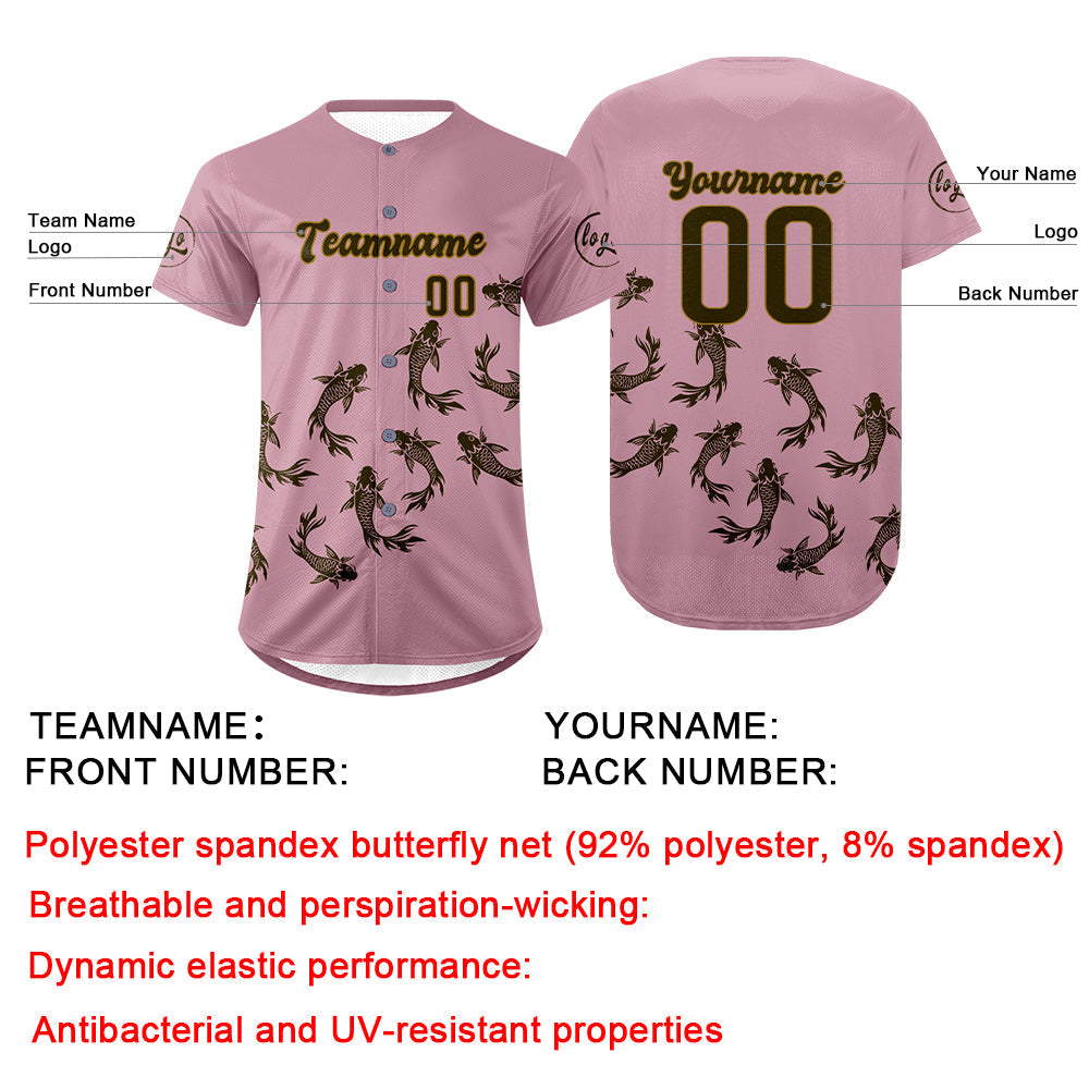 Camiseta de béisbol personalizada rosa claro y verde oliva con degradado uniformes de equipo personalizados con nombre y número