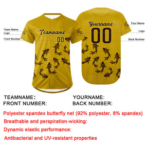 Camiseta de béisbol personalizada amarilla y marrón con degradado uniformes de equipo personalizados con nombre y número