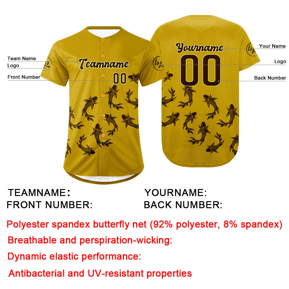 Camiseta de béisbol personalizada amarilla y marrón con degradado uniformes de equipo personalizados con nombre y número